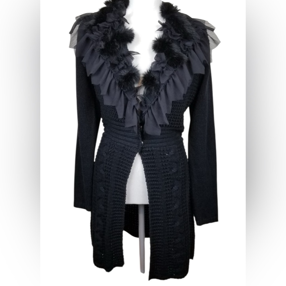 Cache Black Ruffled Cardigan - Picture 2 of 16